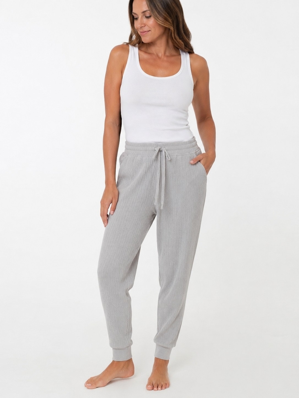Marc New York Ribbed Drawstring Joggers - Light Gray Womwn's Size M COZY